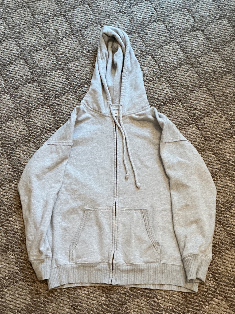 American Eagle Outfitters Light Gray Full-Zip Hoodie Sweater